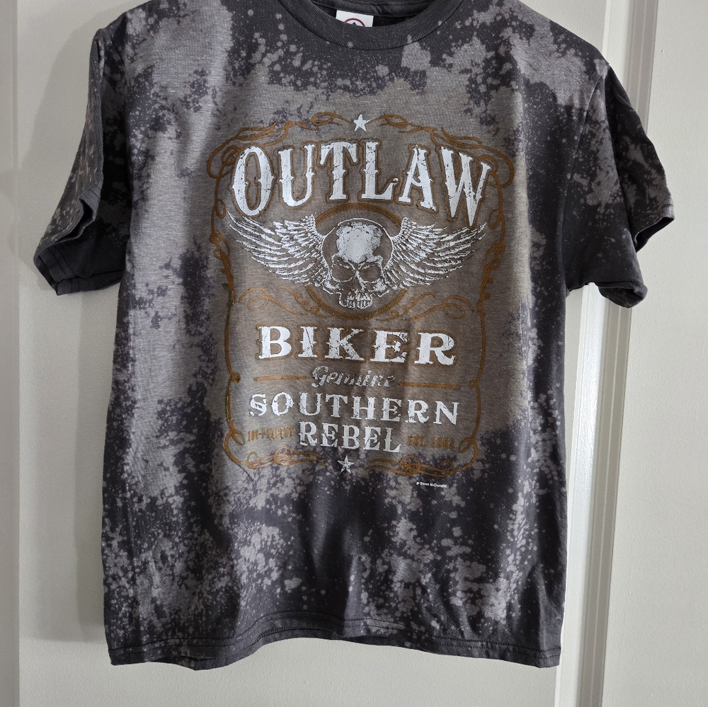 NEW Youth Medium “Outlaw Biker” Rebel Skull Graphic Tee